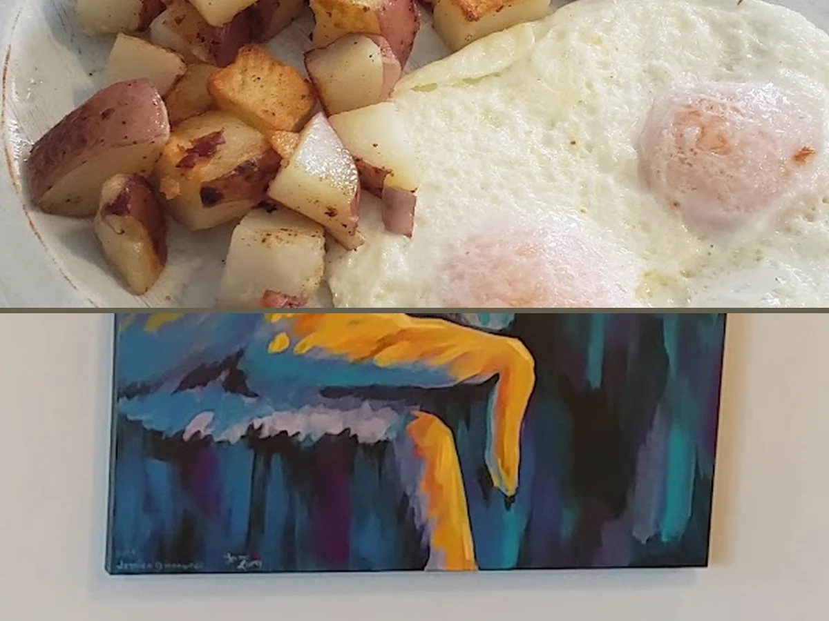 Breakfast plates on a restaurant table.
